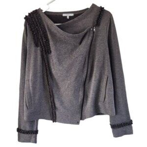 Anthropologie Mystree Gray Side Zipper Ruffle Sweater Jacket Size L